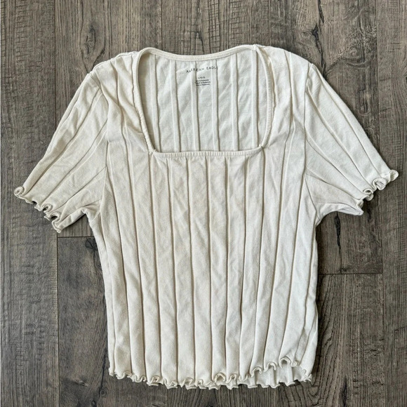 American Eagle Cream Ribbed Square Neck Top - Picture 1 of 3